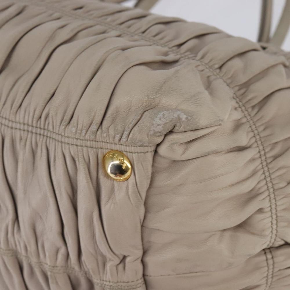 PRADA Gathered Hand Bag Leather 2way Beige Gold Auth BA5654 - Picture 10 of 16